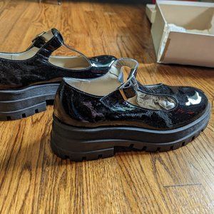 Frat Black Naplack Leather Chunky Mary Janes